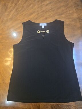 Nine West-Sleeveless Black Top with Gold Hardware - Designer